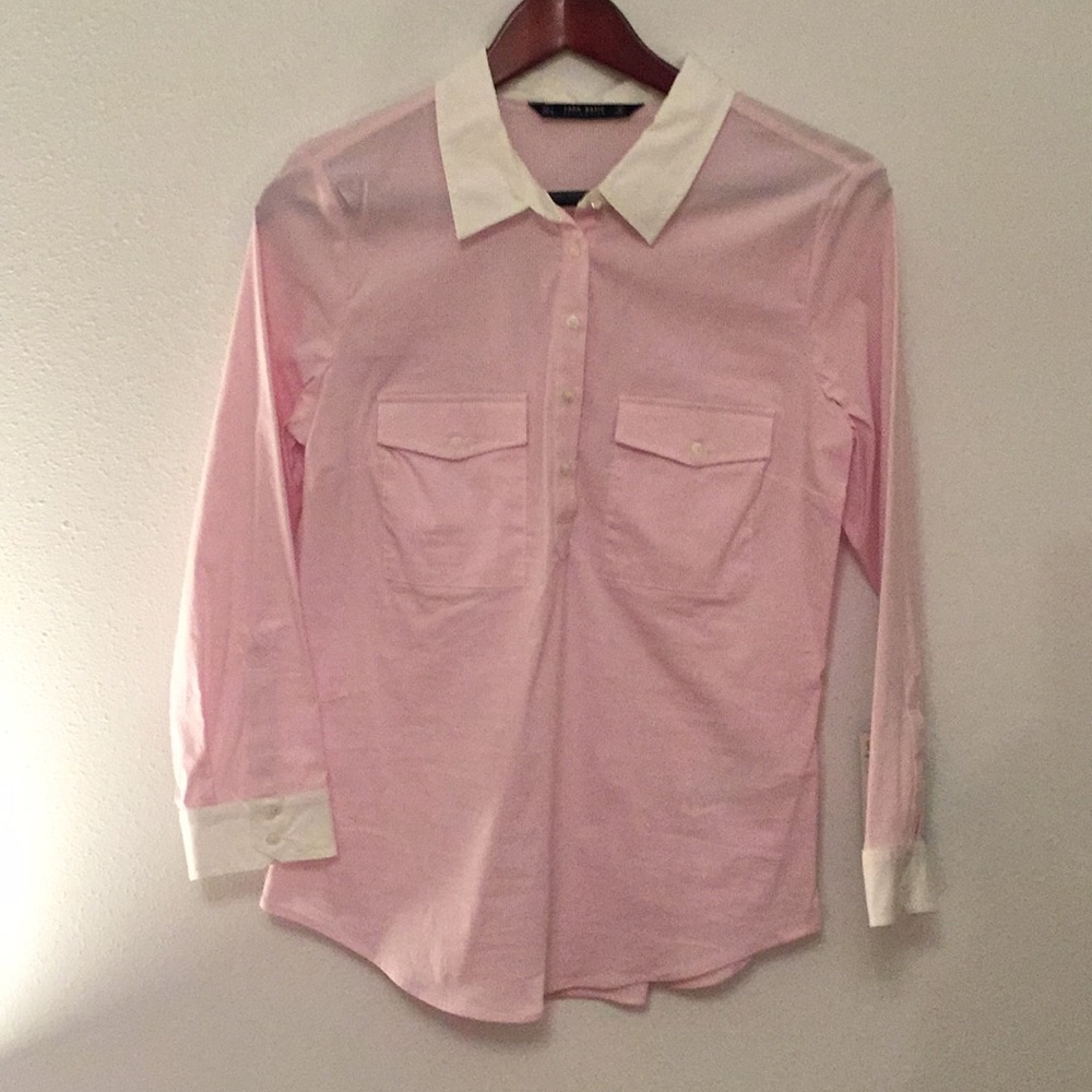 Zara Mid sleeve Pink/White Blouse